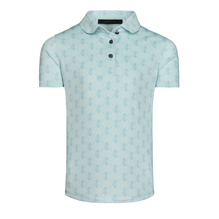 Mineral Mist Wolf Links Monogram Girls Polo - Front View | Greyson Clothiers