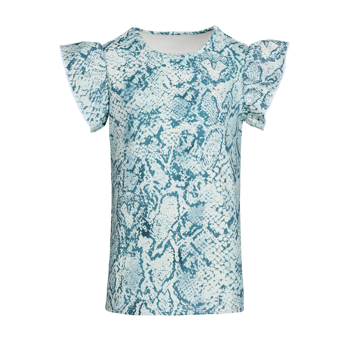 Agave Wolf Scales Sophia Top Girls Performance Tee, Flutter Sleeves - Front View | Greyson Clothiers