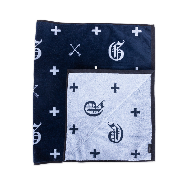 Greyson G.O.A.T. Golf Towel in Maltese - Reversible Navy & Light Blue G.O.A.T. Print | Greyson Clothiers