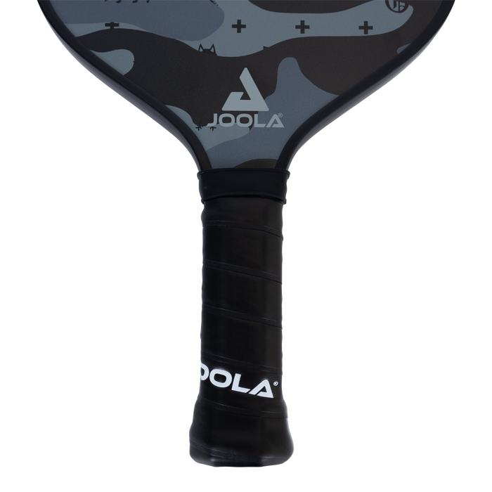 G.O.A.T. Camo Pickleball Paddle - Handle & Wrapped Grip Close-Up, Joola Butt Cap Detail | Greyson Clothiers
