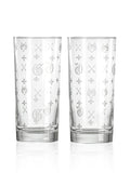 Greyson Clothiers G.O.A.T. Highball Glass Set - Clear, Pair View with Wolf & G.O.A.T. Etched Print | Greyson Clothiers