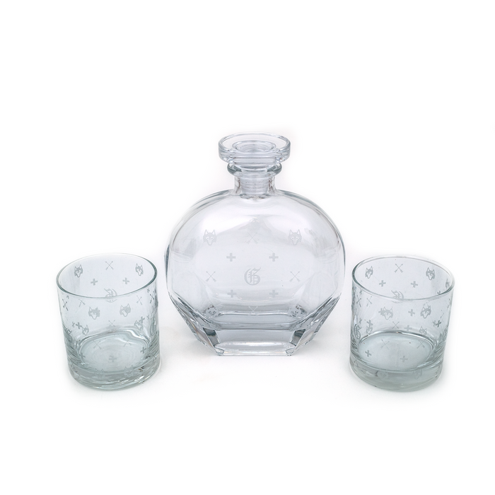 Greyson G.O.A.T. On The Rocks Glasses and Decanter Set - Clear Crystal, White Background | Greyson Clothiers