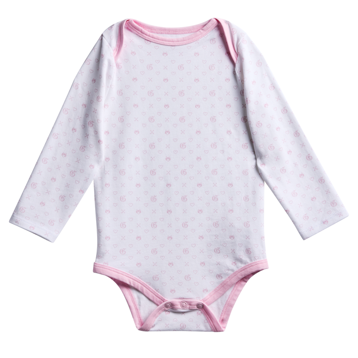 Arctic G.O.A.T. Pups Baby Onesie - Front View, Pima Cotton with G.O.A.T. Print & Pink Trim | Greyson Clothiers
