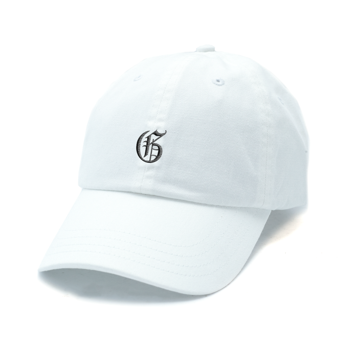 Greyson Gothic "G" Dad Hat in ARCTIC Cotton Twill - Front Angle | Greyson Clothiers