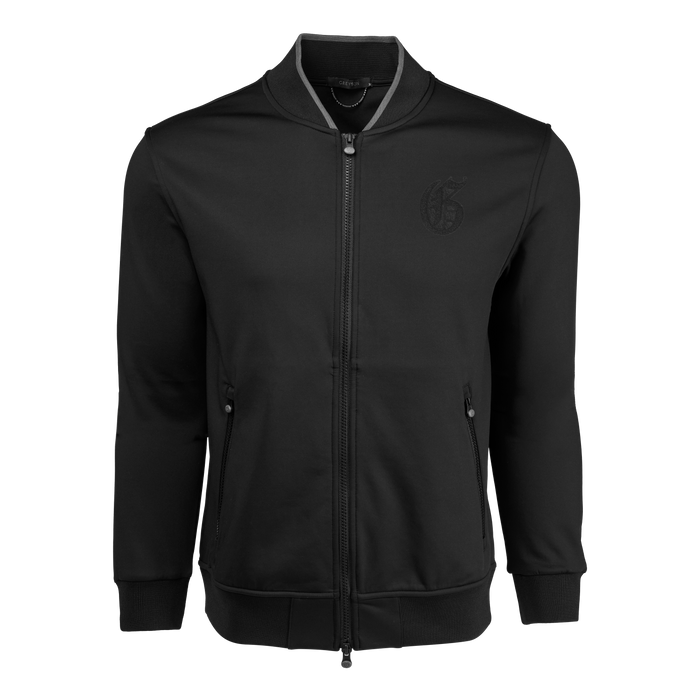 Greyson Clothiers Gothic "G" Sequoia Bomber - Black Italian Fabric Men's Jacket, Front View | Greyson Clothiers