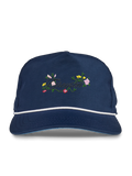 Maltese Nylon Floral Rope Hat, Embroidered Script Logo & White Rope Brim - Front View | Greyson Clothiers