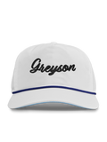 Arctic Greyson Puff Script Rope Hat - Front View, White Nylon Golf Cap | Greyson Clothiers