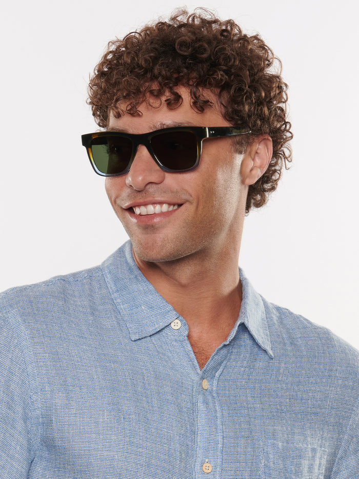Greyson x Krewe Rory Sunglasses in Nori Worn by Male Model - Luxury Unisex Acetate Sunglasses On Model | Greyson Clothiers