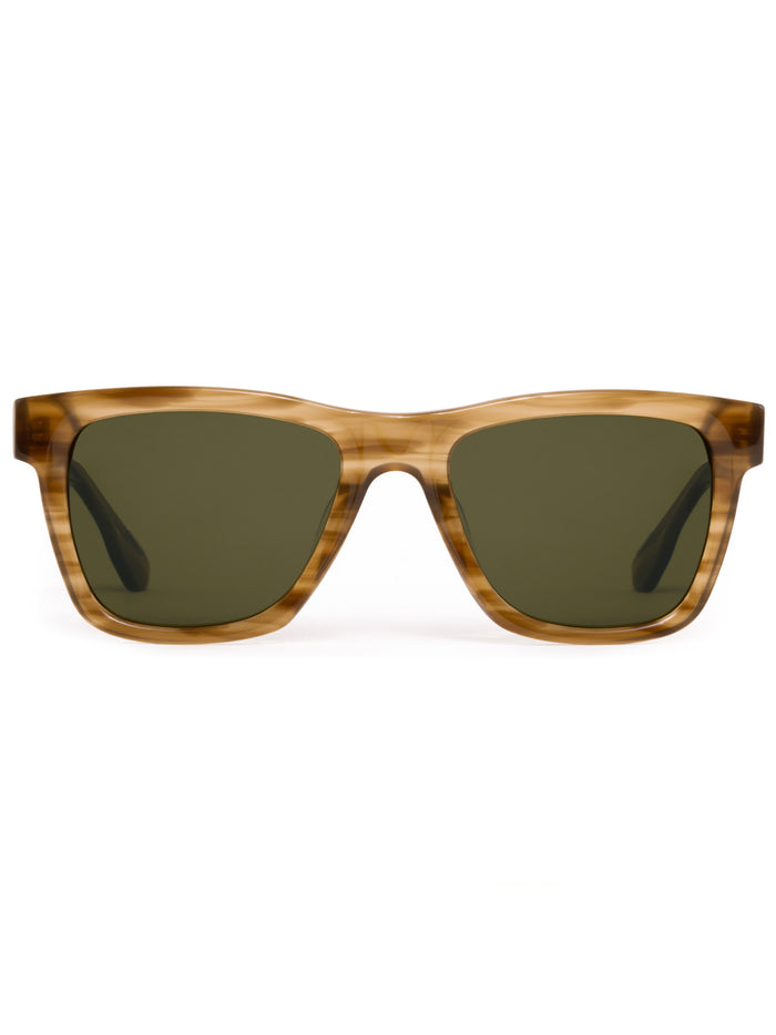 Greyson x Krewe Rory Sunglasses in Umber - Striped Honey Acetate Square Frame, Front View | Greyson Clothiers