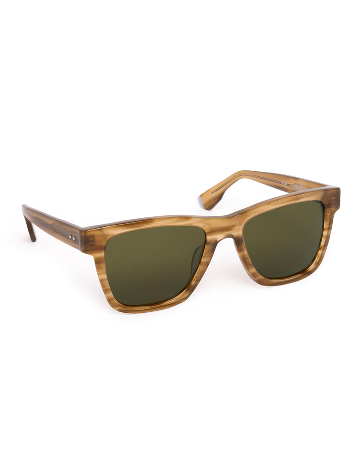 Greyson x Krewe Rory Sunglasses in Umber - Warm Striped Acetate Frame, Quarter Angle View | Greyson Clothiers