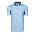 Light Blue Tonal Geometric Print Guardian Short Sleeve Golf Polo, Button-Down Collar, Contrast Placket - Front View | Greyson Clothiers
