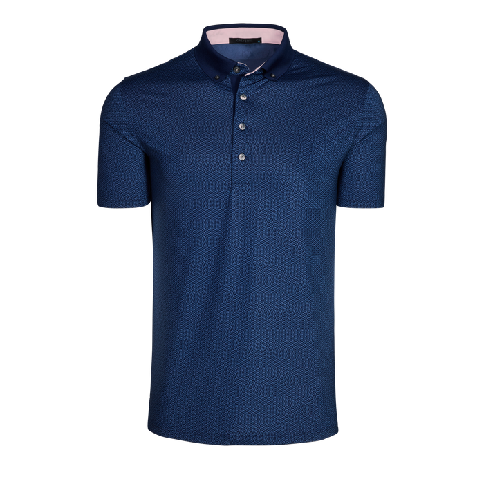 Maltese Blue Guardian Short Sleeve Polo Tonal Print Button-Down Collar - Front View | Greyson Clothiers
