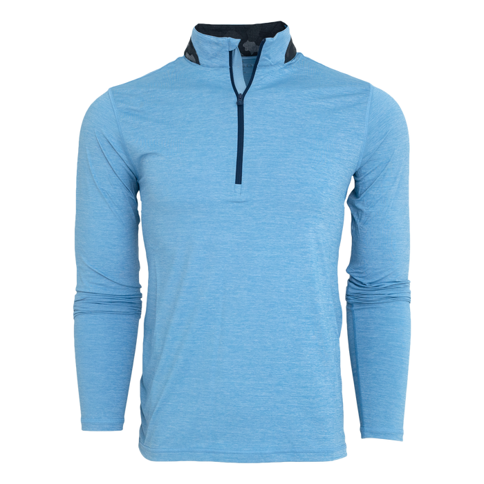 Arctic Blue Greyson Clothiers Guide Sport Quarter-Zip with Camo Collar - Front View | Greyson Clothiers