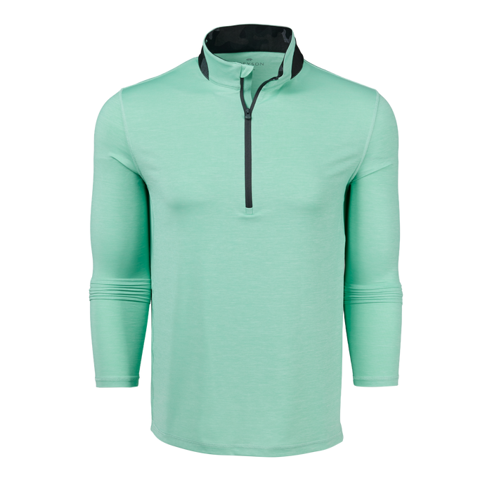 Mint Green Greyson Clothiers Guide Sport Quarter-Zip with Black Camo Collar - Front View | Greyson Clothiers