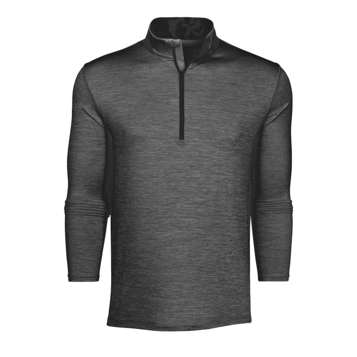 Charcoal Heather Guide Sport Quarter-Zip with Camo Collar - Front View | Greyson Clothiers