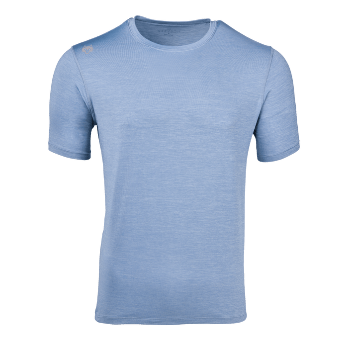 Bonneville Light Blue Guide Sport Short Sleeve Performance Tee - Front View, Wolf Logo | Greyson Clothiers