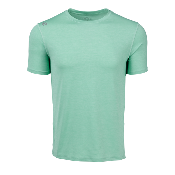 Mint Green Guide Sport Short Sleeve Performance Tee - Front View, Wolf Logo, Athletic Fit | Greyson Clothiers