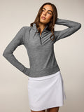 Smoke Heather Halley Melange Quarter-Zip Women's Midlayer - Front View On Model | Greyson Clothiers