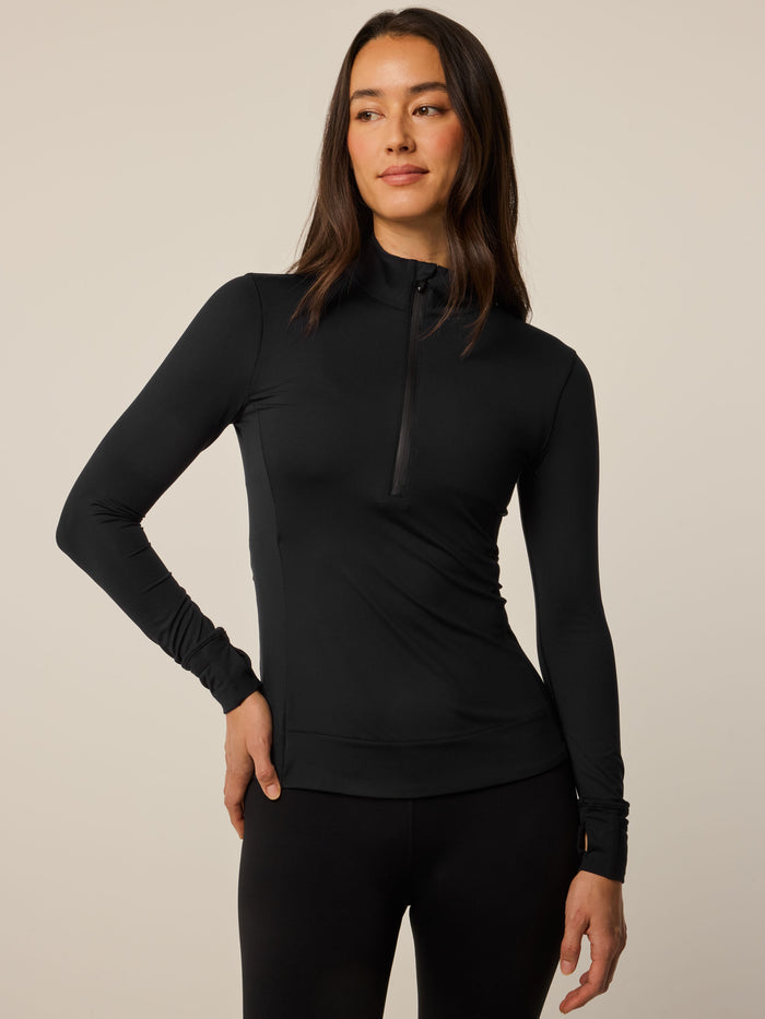 Midnight Maltese Halley Long Sleeve Quarter-Zip - Front View, Women's Luxury Golf Layer | Greyson Clothiers