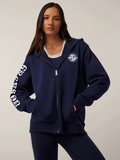 Greyson Clothiers Harbor Springs Women's Aspen Full-Zip Hoodie in Maltese Blue - Front View On Model