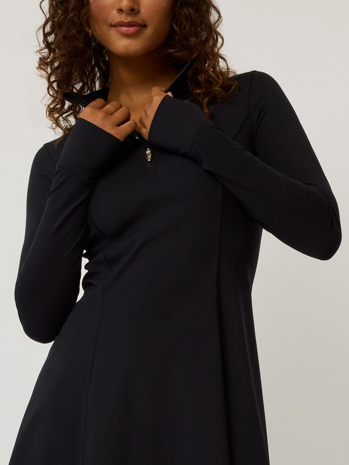 Greyson Hera Long Sleeve Dress - Quarter-Zip Placket & Mock Neck Close-Up, Women's Performance Dress | Greyson Clothiers