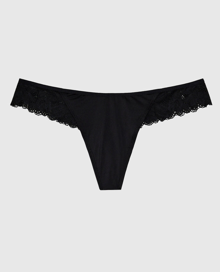 High Leg Lace Thong in Black