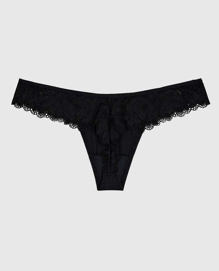 High Leg Lace Thong in Black