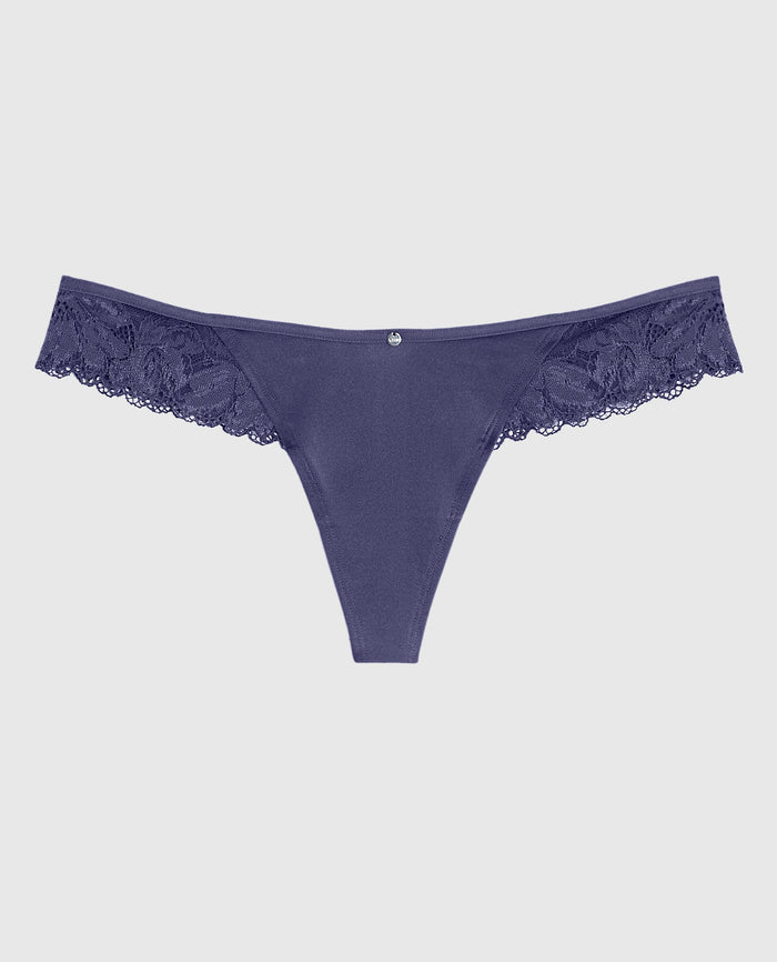 High Leg Lace Thong in Dusk Blue