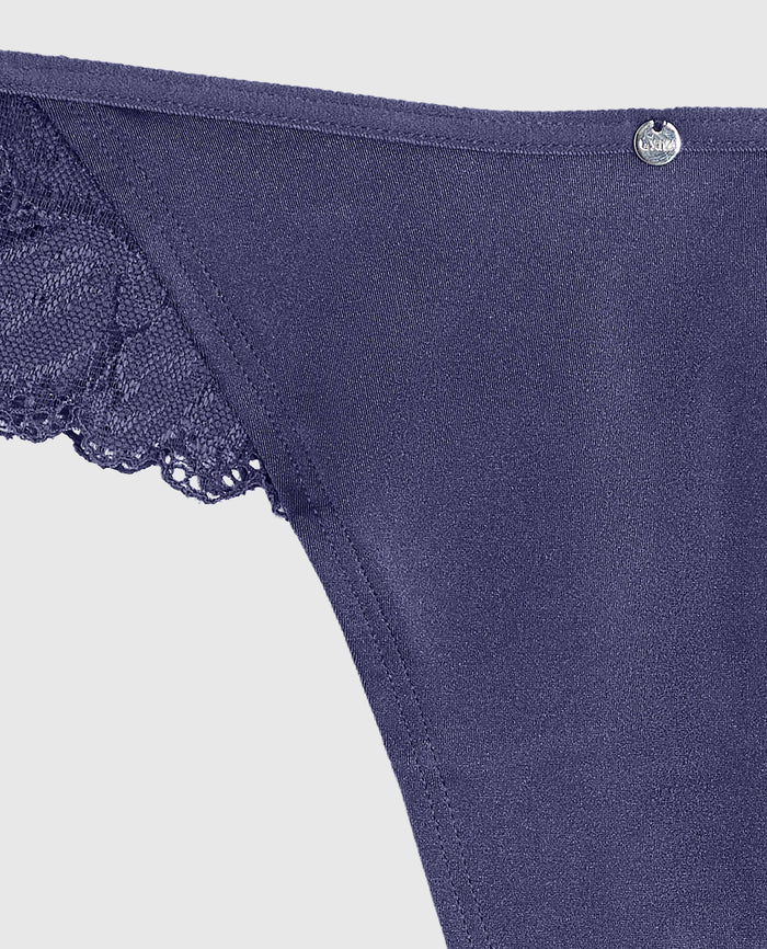 High Leg Lace Thong in Dusk Blue