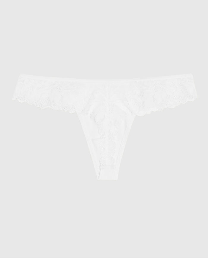 High Leg Lace Thong in Ivory