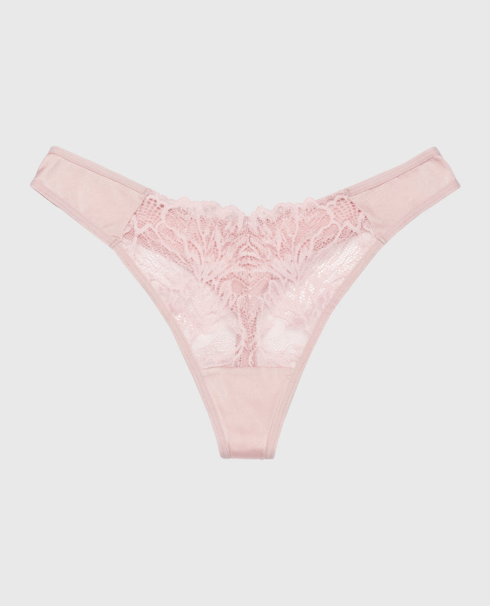 High Leg Lace Thong Panty in Iced Lilac