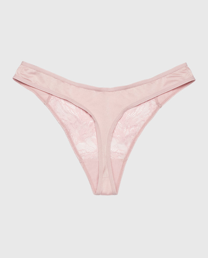 High Leg Lace Thong Panty in Iced Lilac
