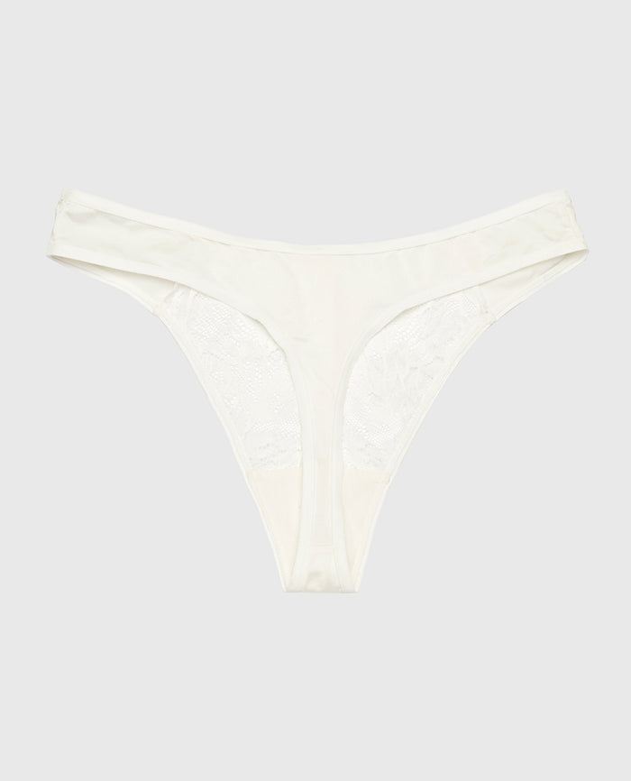 High Leg Lace Thong Panty in Ivory