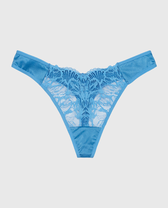High Leg Lace Thong Panty in Pacific Coast