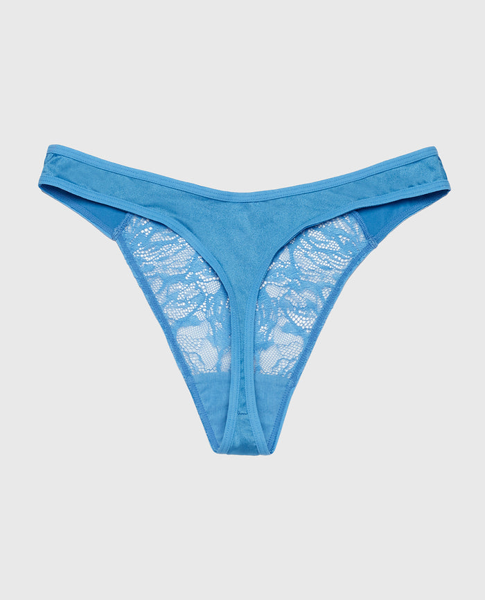High Leg Lace Thong Panty in Pacific Coast