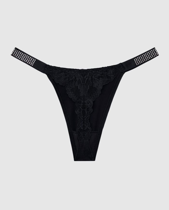 High Leg Thong Panty in Smoulder Black