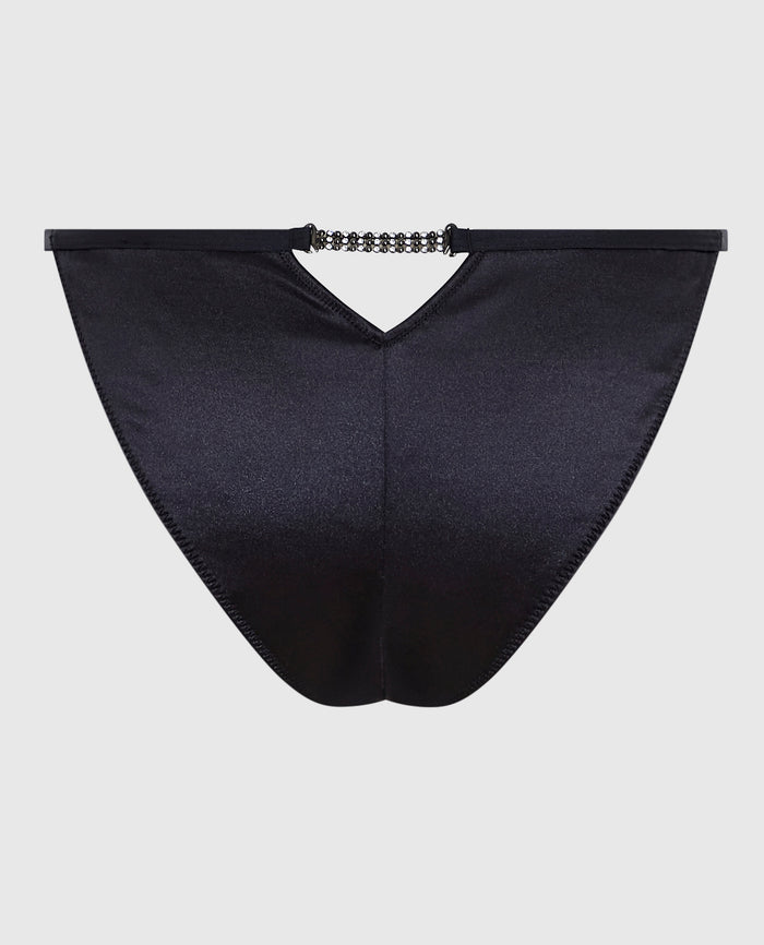High Leg Thong Satin Panty in Smoulder Black