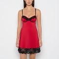 High Shine Microfiber Slip With Opulent Lace in Crimson