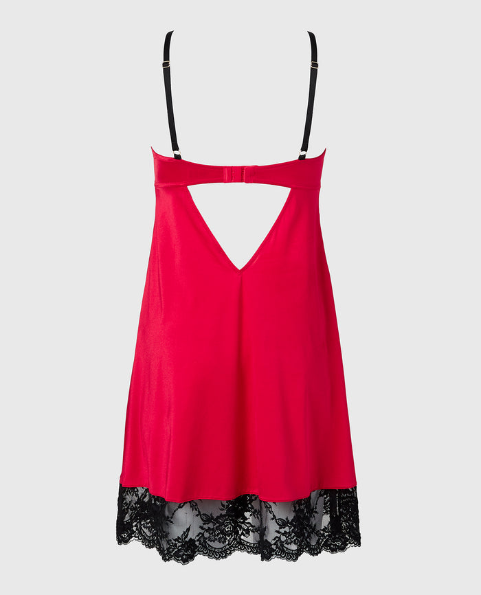 High Shine Microfiber Slip With Opulent Lace in Crimson