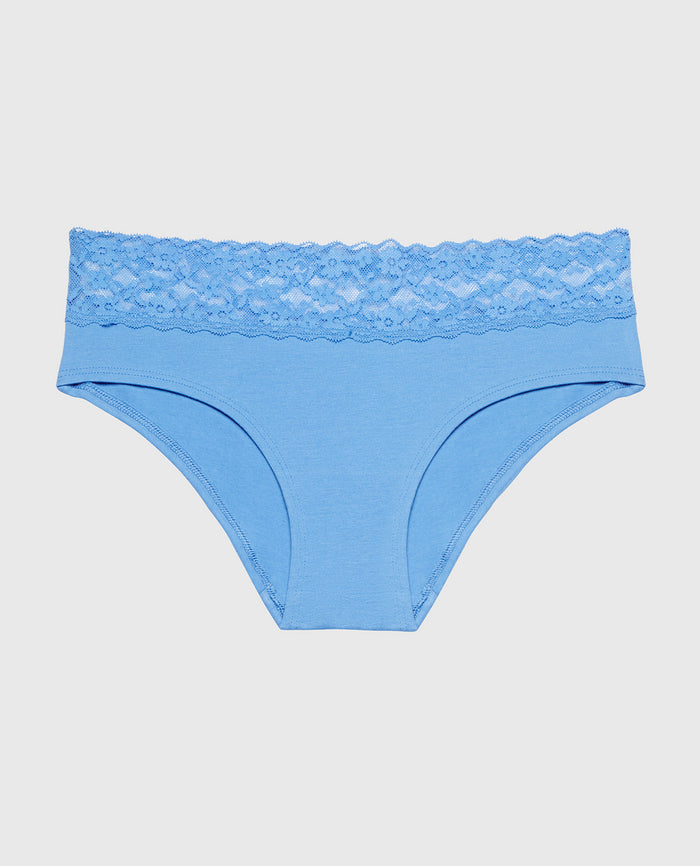 Hipster Panty With Lace Trim in Azure Blue