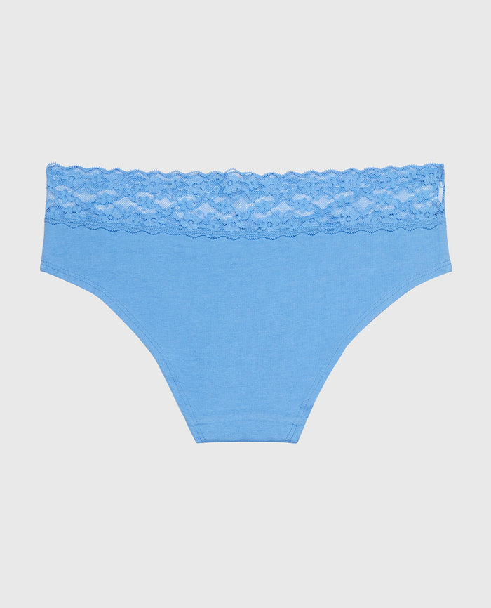 Hipster Panty With Lace Trim in Azure Blue