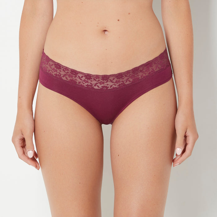 Hipster Panty With Lace Trim in Magenta Purple