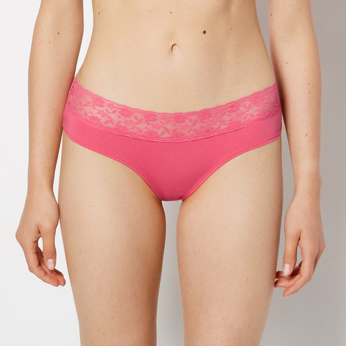 Hipster Panty With Lace Trim in Pink Flambe