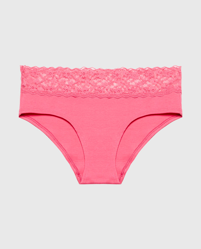 Hipster Panty With Lace Trim in Pink Flambe