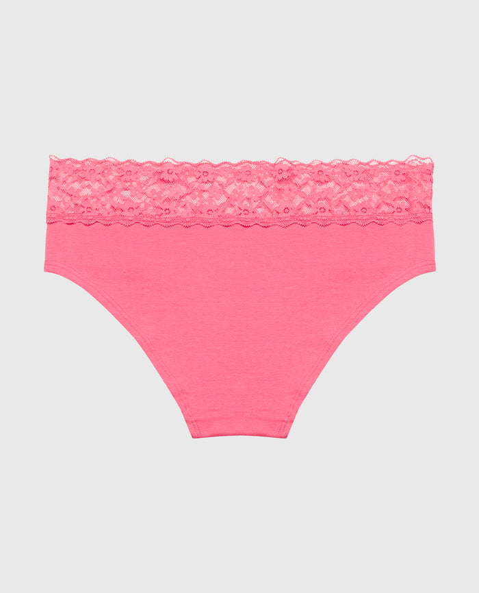 Hipster Panty With Lace Trim in Pink Flambe