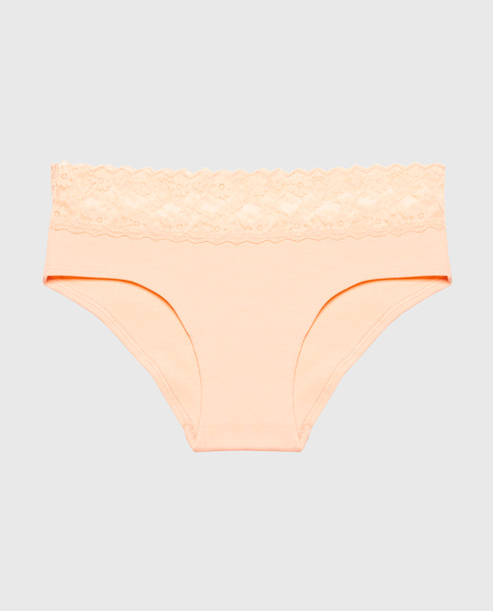 Hipster Panty With Lace Trim in Tropical Peach