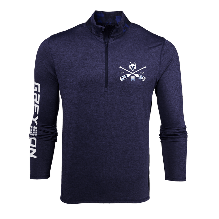 Maltese Blue H.S. Crossed Paddles Guide Sport Quarter-Zip - Front View, Wolf Logo | Greyson Clothiers