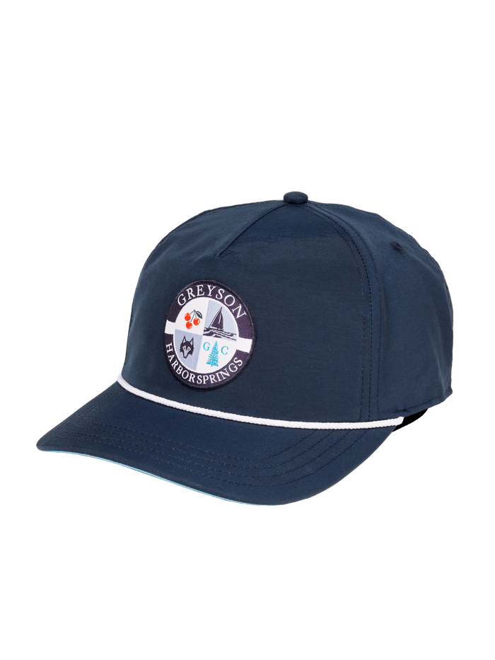Maltese Blue H.S. Life Saver Rope Hat - Front View, Harborsprings Patch & White Rope Brim | Greyson Clothiers