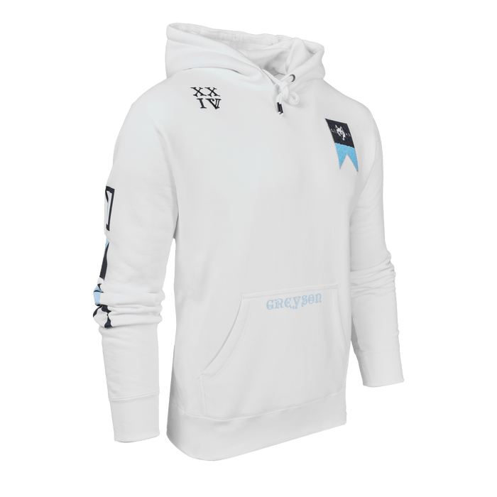 Arctic H.S. Nautical Fireside Hoodie - Three-Quarter View Showing Nautical Signal Flag Sleeve Print | Greyson Clothiers