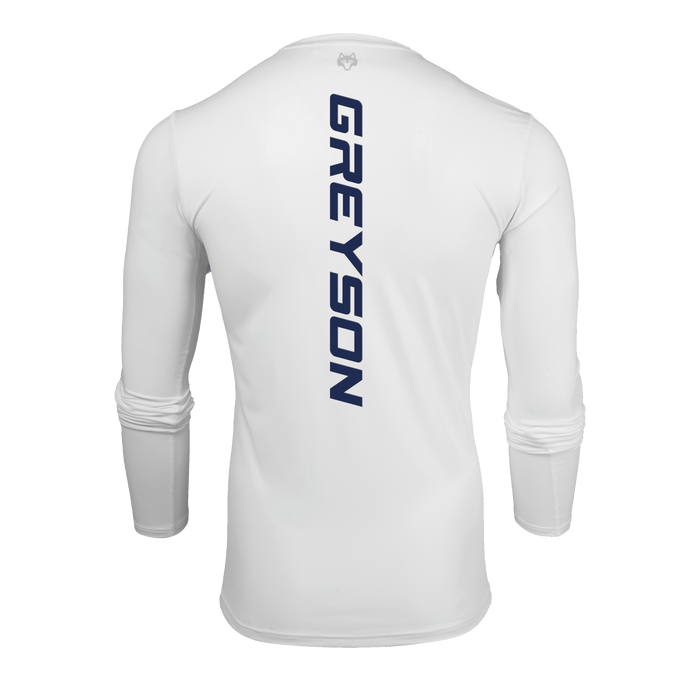Arctic H.S Nautical Guide Sport Long Sleeve Tee - Back View, Vertical Navy Greyson Logo | Greyson Clothiers